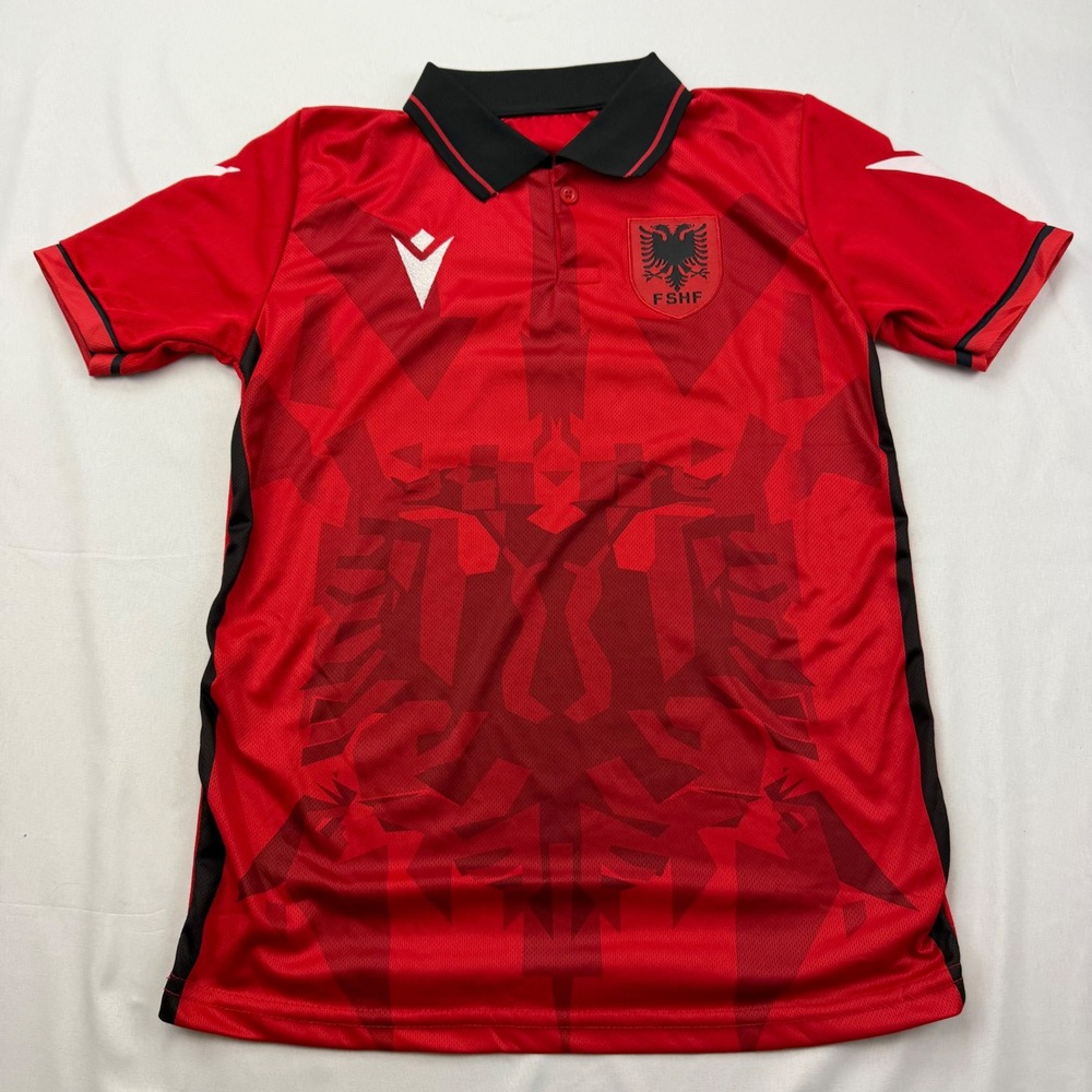 Macron Soccer Jersey Kids 152 Red Albania National Team FSHF Polo‎ Shirt